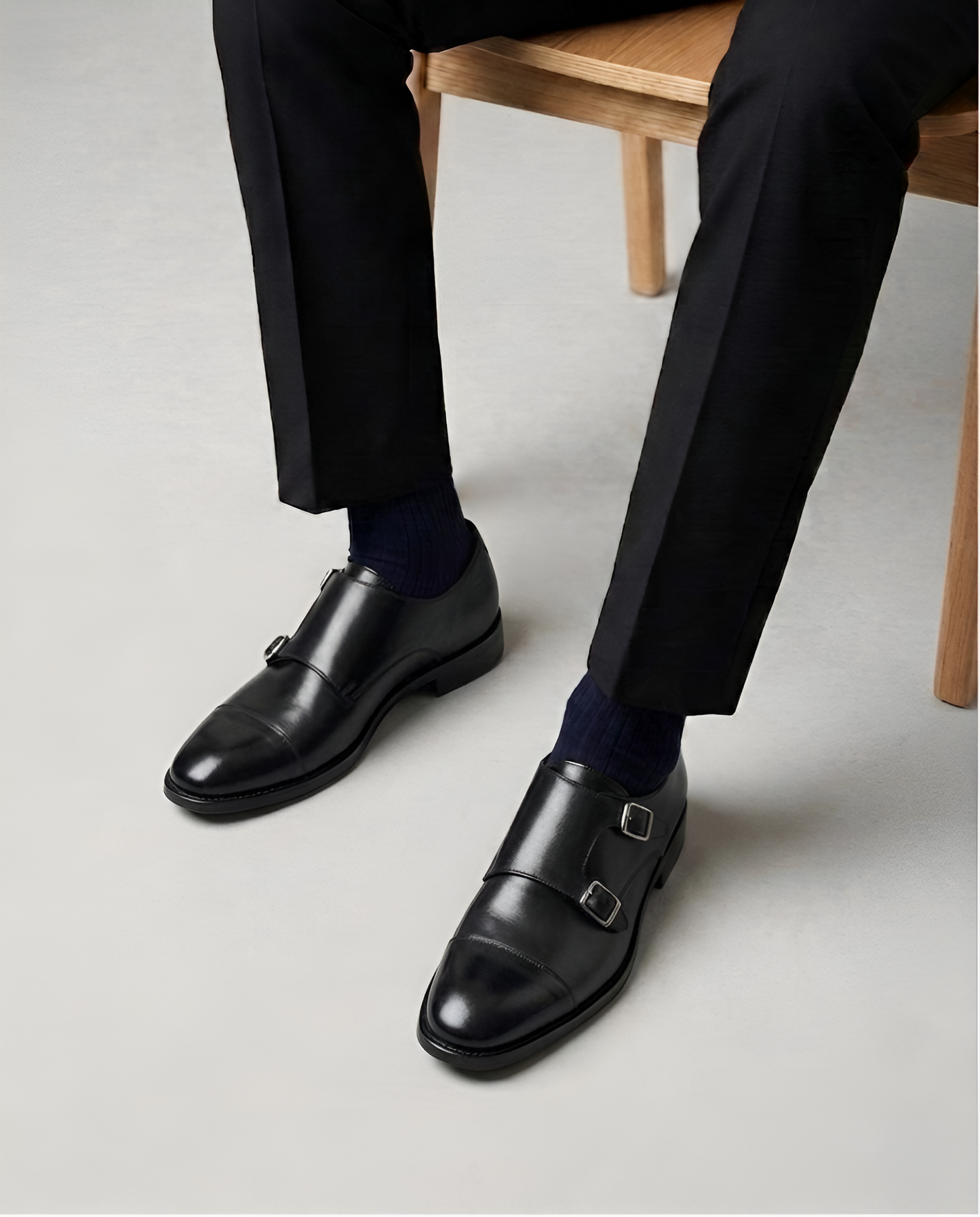TOM HENDRIX DOUBLE STRAP CAP TOE MONK BLACK