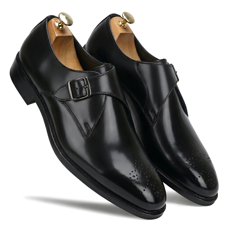 TOM HENDRIX SINGLE STRAP PLAIN TOE MONK BLACK