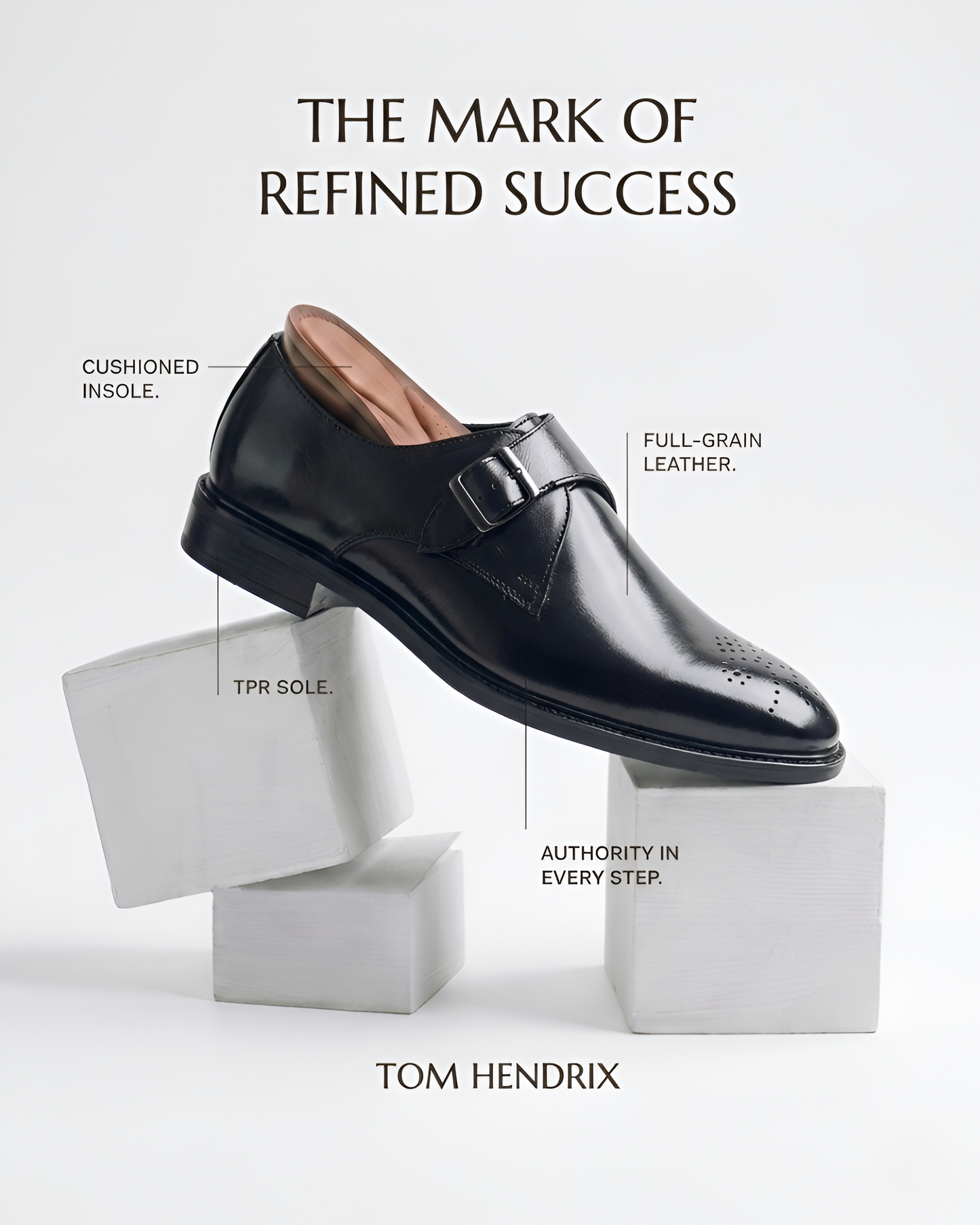TOM HENDRIX SINGLE STRAP PLAIN TOE MONK BLACK
