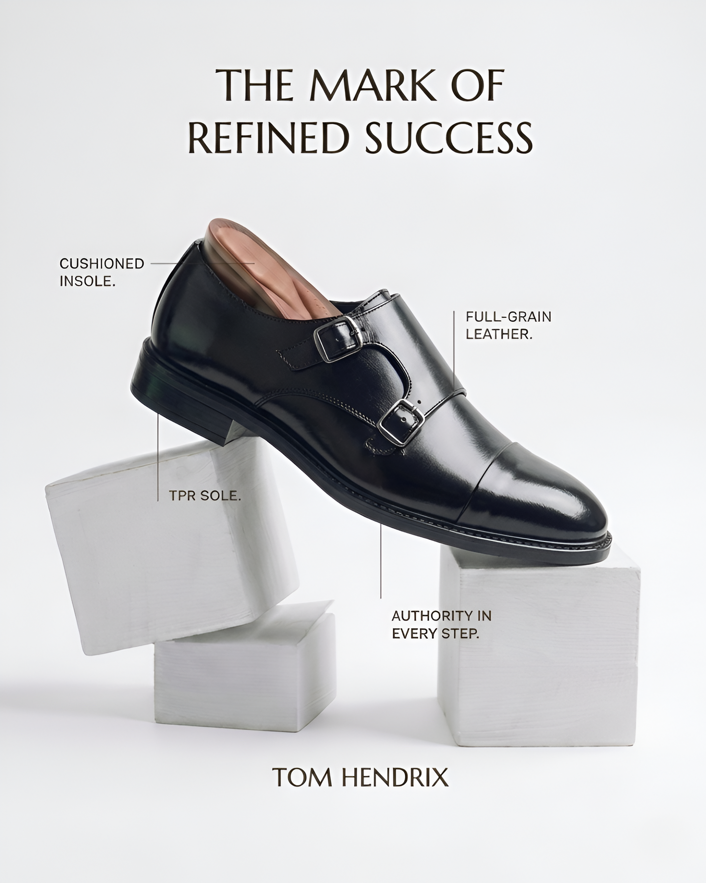 TOM HENDRIX DOUBLE STRAP CAP TOE MONK BLACK