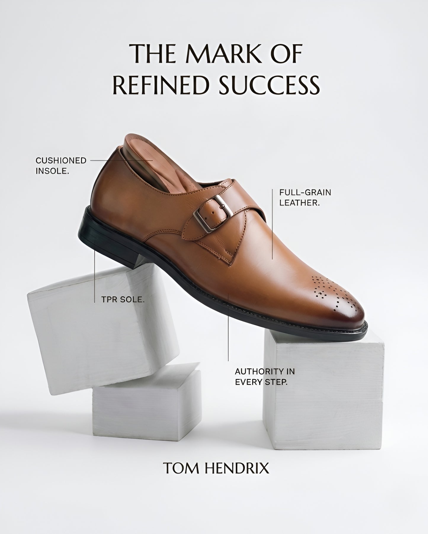 TOM HENDRIX SINGLE STRAP PLAIN TOE MONK TAN