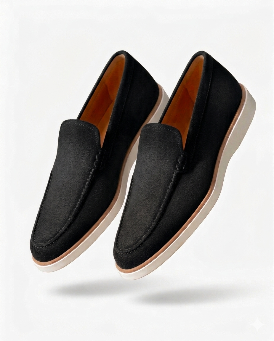 TOM HENDRIX LEATHER SUEDE PENNY LOAFER BLACK
