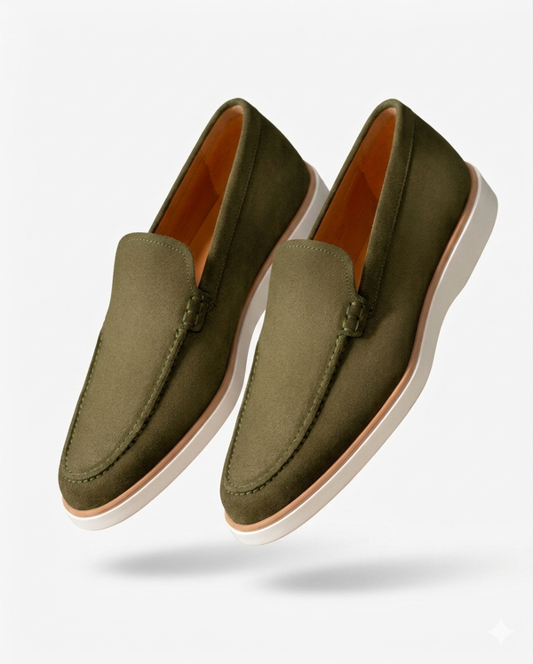TOM HENDRIX LEATHER SUEDE PENNY LOAFER OLIVE